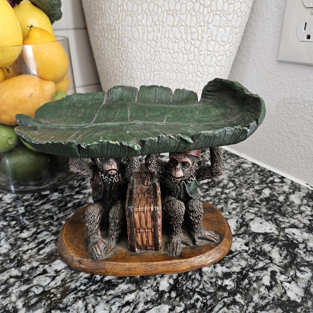 VTG Ceramic Denzine Hand Painted Monkey Sculpture Holding Up Leaf Trinket dish - Picture 3 of 10